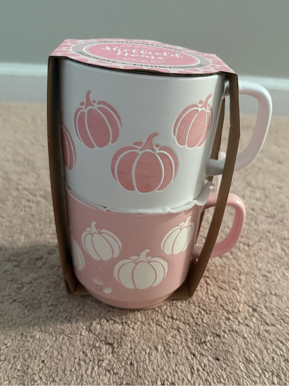 NWT Sheffield Home | Stackable Pink and White Pumpkin Coffee Mugs